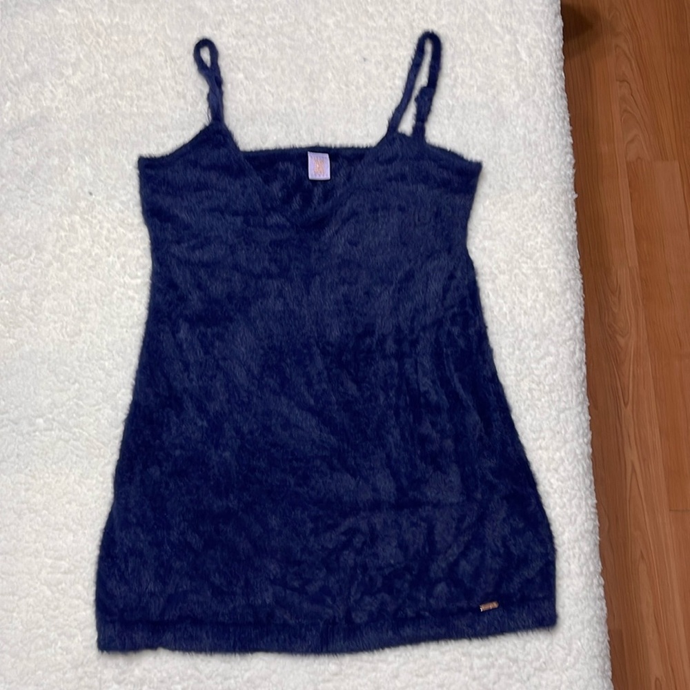 Savage x Fenty Fluff It Up Slip In Mini Dress Navy Blue Sexy Loungewear
